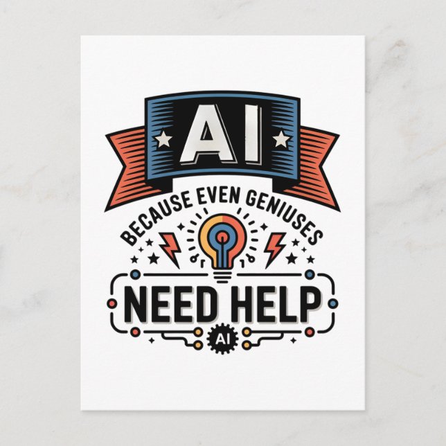 Cartão Postal AI Genius Humor Tech Quote Design (Frente)