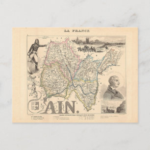 Cartão Postal Ain Department France 1858 Alexandre Vuillemin Map