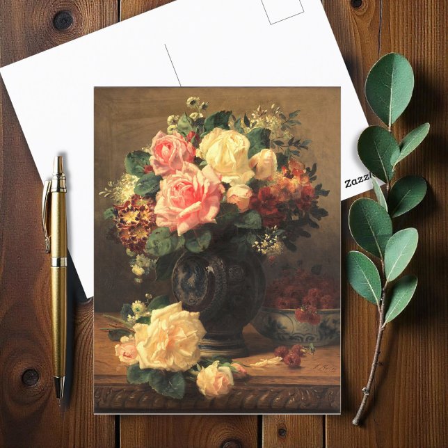 Cartão Postal Ainda viva com Rosas e framboesas, (Criador carregado)