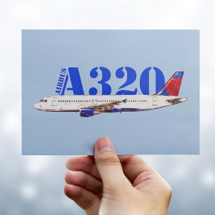 Cartão Postal Airbus a320 Desenho de aquarela de avião
