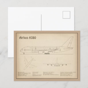 Cartão Postal Airbus a380 - Planos de desenho do avião Blueprint