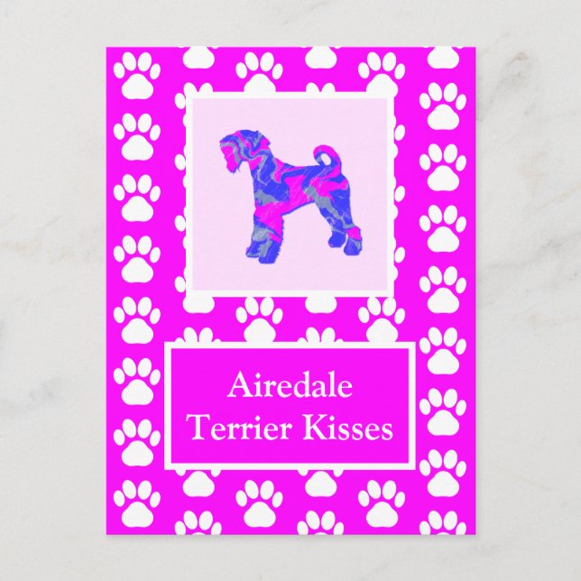 Cartão Postal Airedale Terrier Dog Kisses Silhouette Cute P&B (Frente)