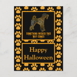 Cartão Postal Airedale Terrier Dog Silhoueen Halloween Laranja