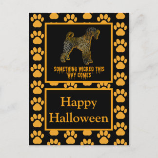 Cartão Postal Airedale Terrier Dog Silhoueen Halloween Laranja