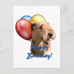Cartão Postal Airedale Terrier Happy Birthday Balon