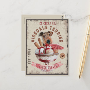 Cartão Postal Airedale Terrier Ice-Creme Funny Tratamentos Conge