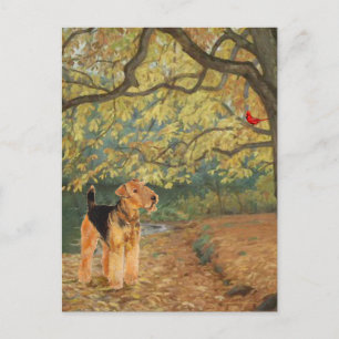Cartão Postal Airedale Terrier Observação de Pássaros