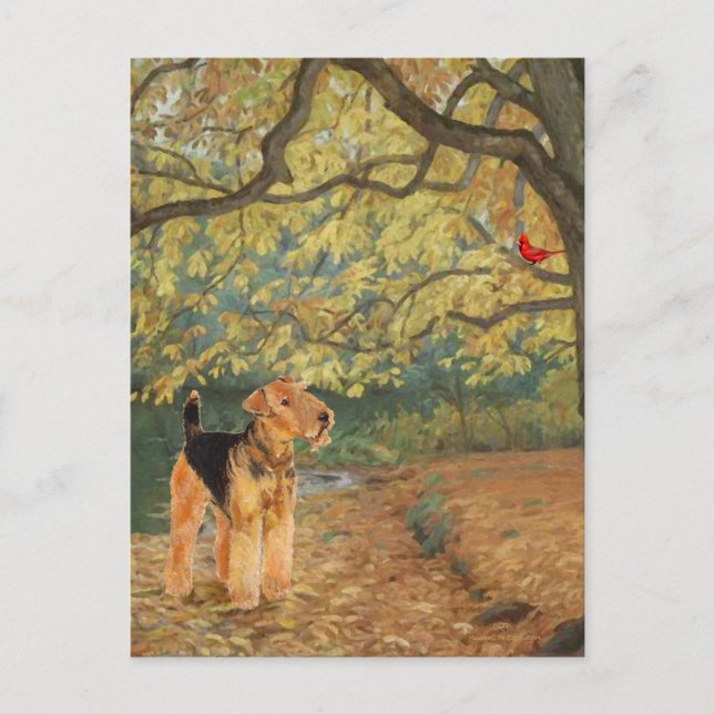 Cartão Postal Airedale Terrier Observação de Pássaros (Frente)