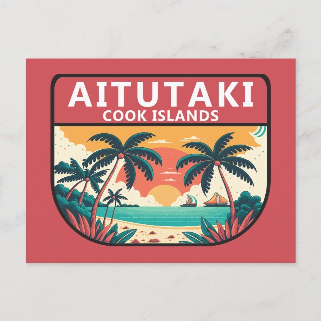 Cartão Postal Aitutaki Cook Islands Retro Emblem (Frente)