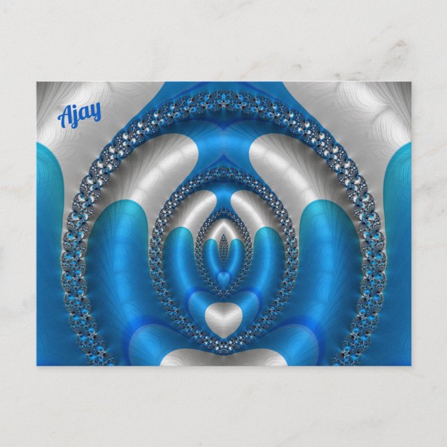 Cartão Postal AJAY Bright!~ Blue White 3D Design Fractal ~ (Frente)