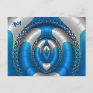 Cartão Postal AJAY Brilhante!~ Design Fractal 3D Azul Branco ~