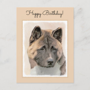 Cartão Postal Akita Painting - Bela Arte Canina Original