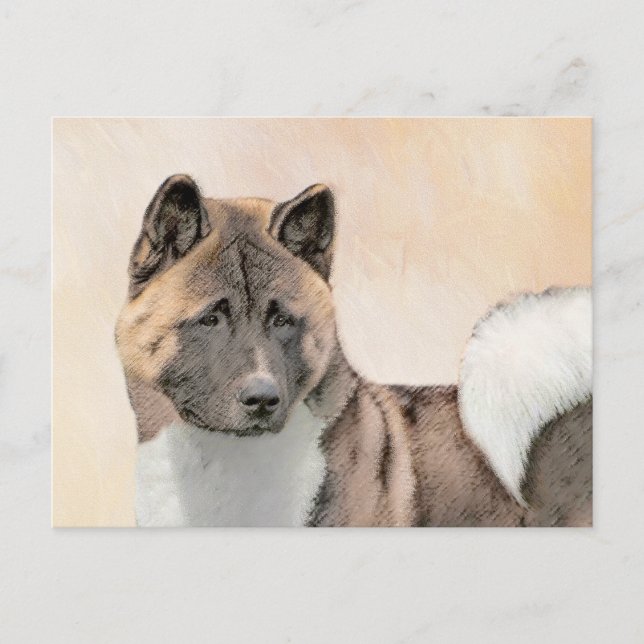 Cartão Postal Akita Painting - Bela Arte Canina Original (Frente)