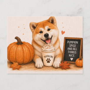 Cartão Postal Akita Warm Pumpkin Spice Puppaccino Outono