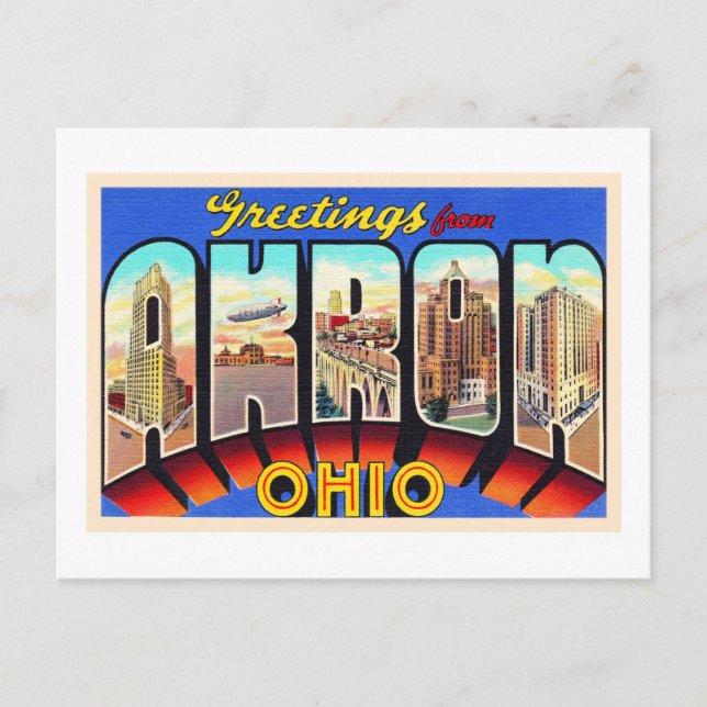 Cartão Postal Akron Ohio OH Vintage - Letra grande (Frente)