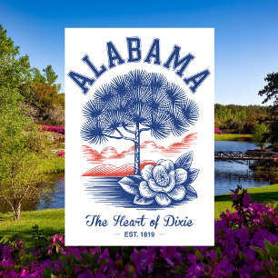 Cartão Postal Alabama Est 1819 Minimal Nature O Coração de Dixie