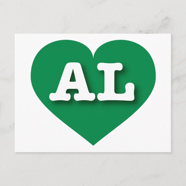 Cartão Postal Alabama Green Heart - Eu amo AL (Frente)