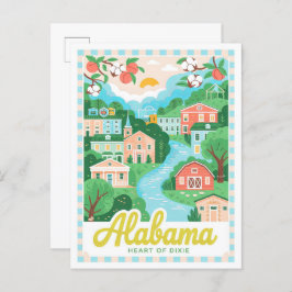 Cartão Postal Alabama Heart of Dixie USA Summer Viagem