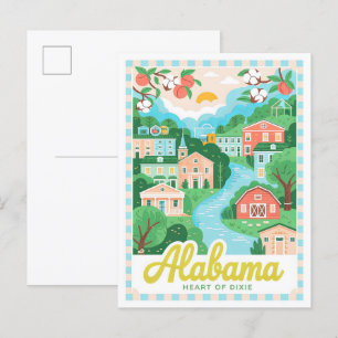 Cartão Postal Alabama Heart of Dixie USA Summer Viagem