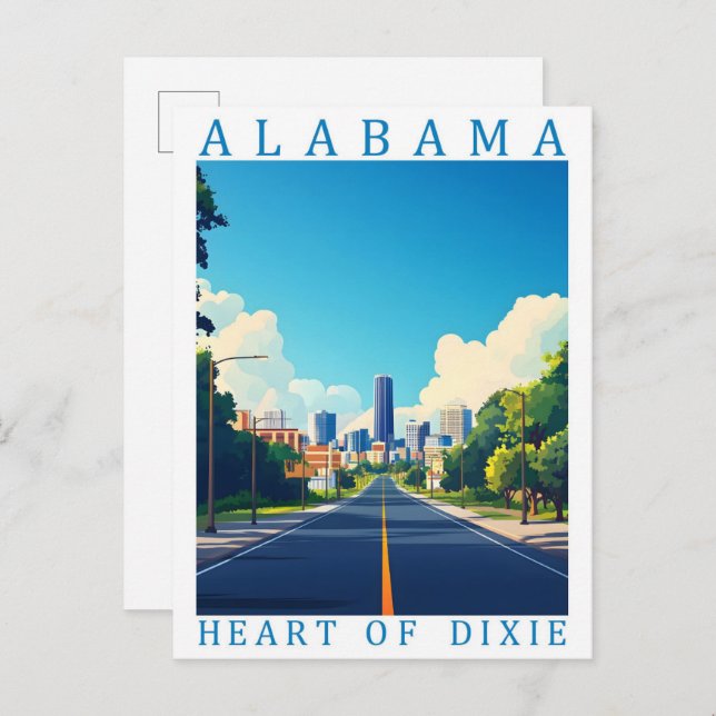 Cartão Postal Alabama Heart of Dixie USA Viagem Place (Frente/Verso)