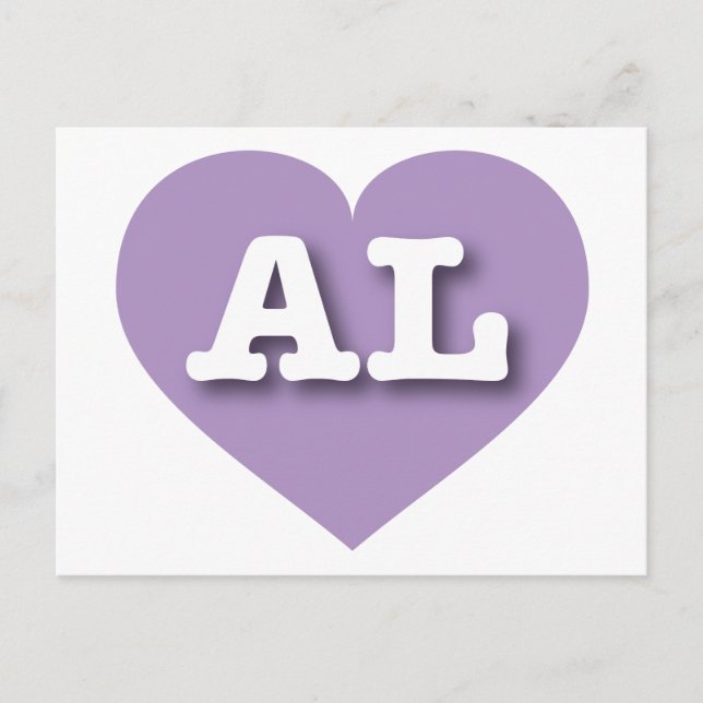 Cartão Postal Alabama Lavanda Heart - I Love AL (Frente)