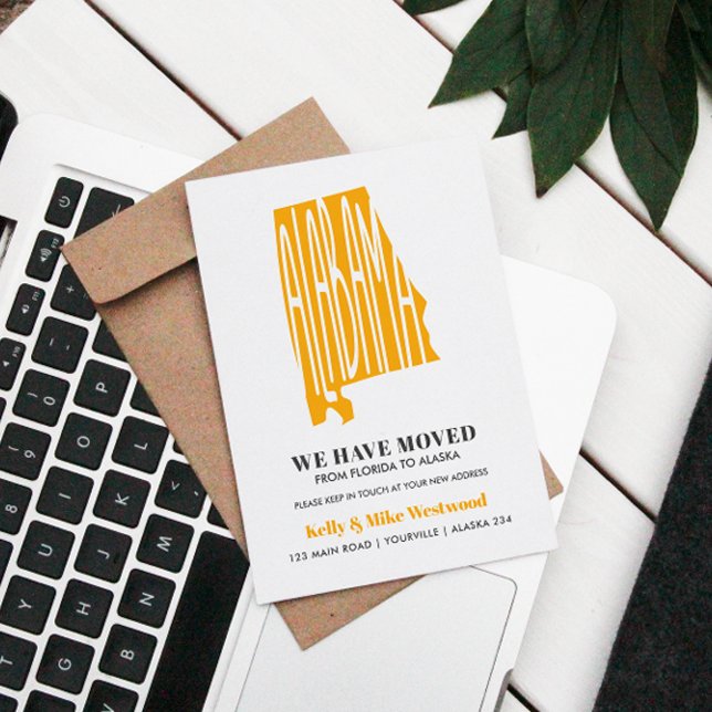 Cartão Postal ALABAMA Mudamos o novo endereço Novo lar (Alabama Home Sweet Home: Stylish Moving Announcements! Share your new address with a chic silhouette)