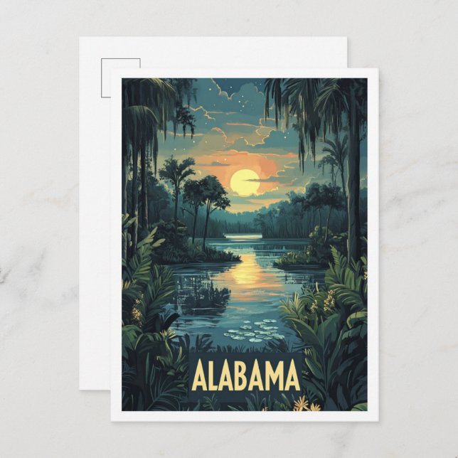 Cartão Postal Alabama USA Art Vintage Illustration Viagem (Frente/Verso)
