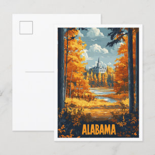 Cartão Postal Alabama USA Vintage Illustration Viagem