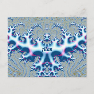 Cartão Postal ALAN ~ Icy White e Blue 3D Design Fractal ~
