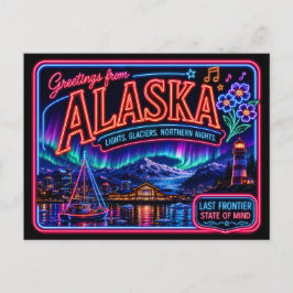 Cartão Postal Alasca Neon Estado Retro Vintage