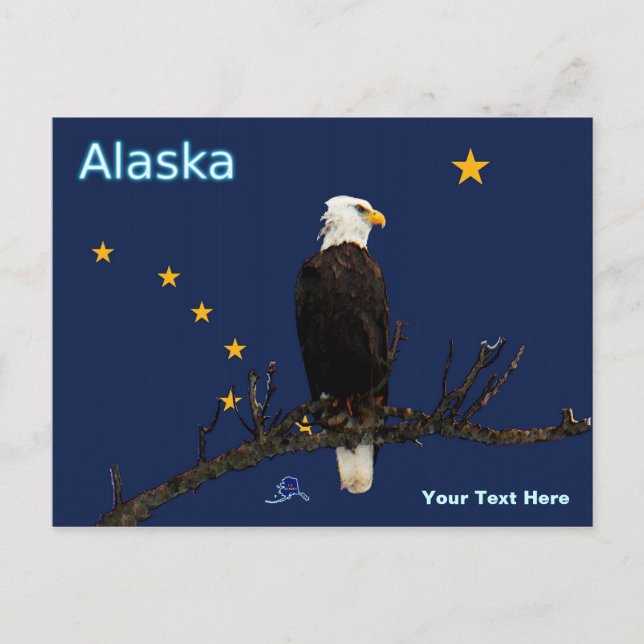 Cartão Postal Alaska Eagle E Flag (Frente)