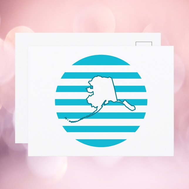 Cartão Postal Alaska Estado EUA - Circular Retroativo Azul (A postcard with the state outline of Alaska against a retro style blue circle.)