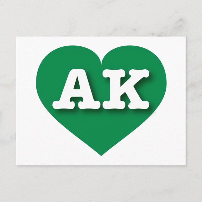 Cartão Postal Alaska Green Heart - Eu amo AK (Frente)