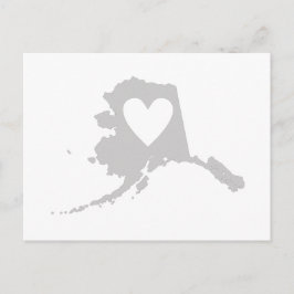 Cartão Postal Alaska Map Shape Cinza Coração no Alaskan