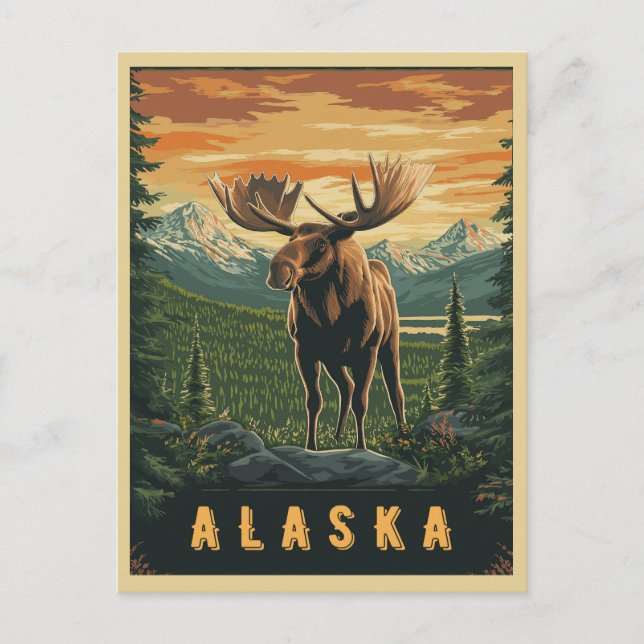 Cartão Postal Alaska Moose - Vintage Wilderness (Frente)