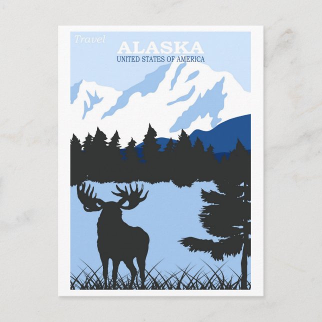 Cartão Postal Alaska Nature Moose Viagens vintage Azul (Frente)