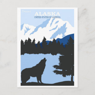 Cartão Postal Alaska Nature Wolf Blue Viagens vintage