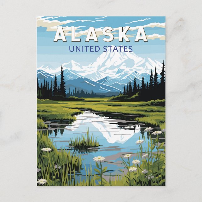 Cartão Postal Alaska Viagem Art Vintage (Frente)
