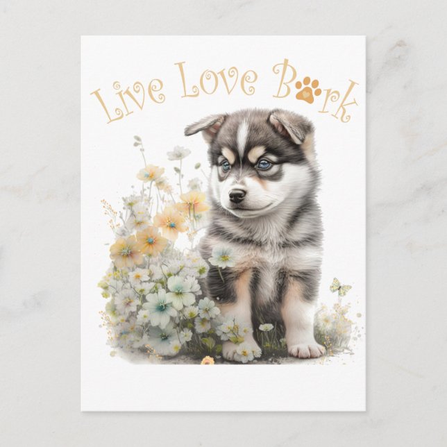 Cartão Postal Alaskan Malamute Dog Mãe Floral (Frente)