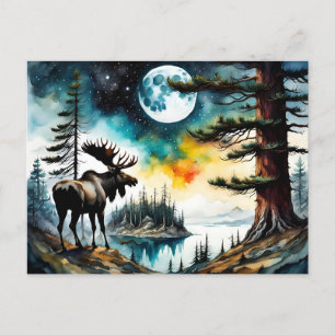Cartão Postal Alaskan Moose em Pé de Montanha