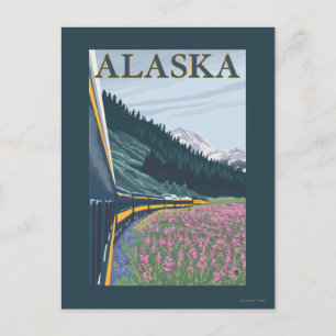 Cartão Postal AlaskaRailroad e Fireweed Viagens vintage