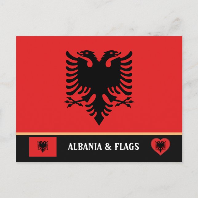 Cartão Postal Albanês Flag & Albânia - viagem, férias/esportes (Frente)