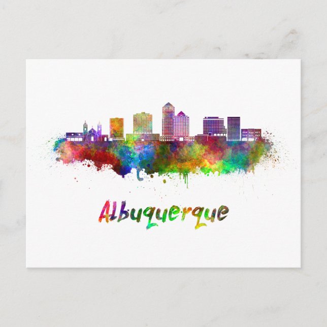 Cartão Postal Albuquerque skyline in watercolor (Frente)