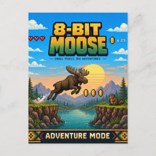 Cartão Postal Alce, Arte Pixel Retro de 8 Bits