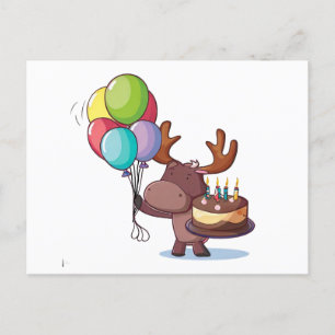 Cartão Postal Alce com balão e bolo 
