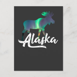 Cartão Postal Alce do Alasca com Presente da Aurora Boreal