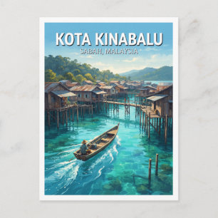 Cartão Postal Aldeia Aquática Kampung Gaya Kota Kinabalu Malásia