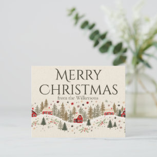 Cartão Postal Aldeia de Inverno Vintage Natal Arte Folclórica No