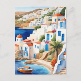 Cartão Postal Aldeia Grega pelo Mar, Grécia de Souvenir