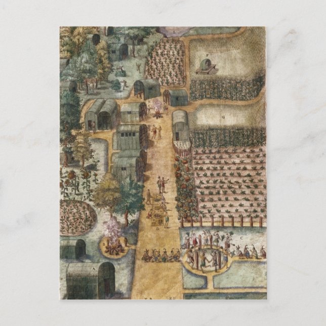 Cartão Postal Aldeia indiana de Secoton, c.1570-80 (Frente)